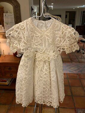 Vintage Baby Christening Dress Lace Baptism Gown Set w/ Bonnet & Handkerchief Iv